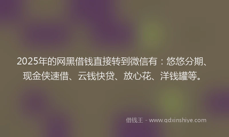 2025年的网黑借钱直接转到微信有：悠悠分期、现金侠速借、云钱快贷、放心花、洋钱罐等。