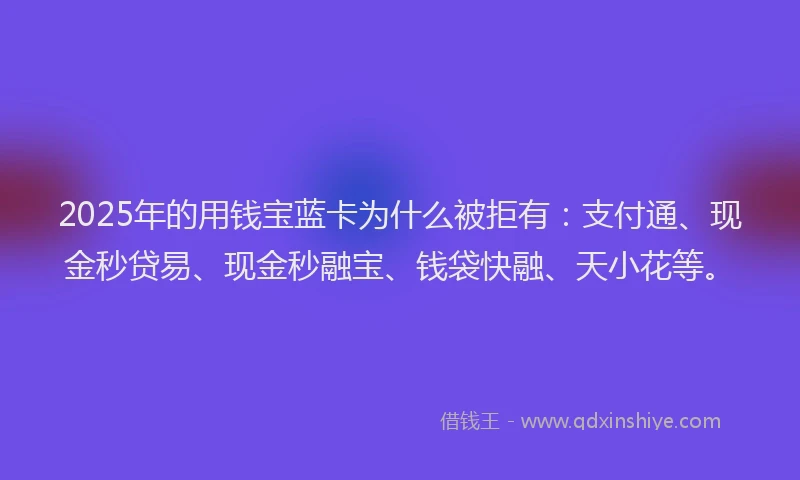 2025年的用钱宝蓝卡为什么被拒有：支付通、现金秒贷易、现金秒融宝、钱袋快融、天小花等。