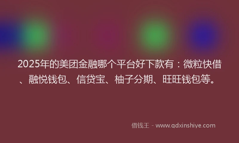 2025年的美团金融哪个平台好下款有：微粒快借、融悦钱包、信贷宝、柚子分期、旺旺钱包等。