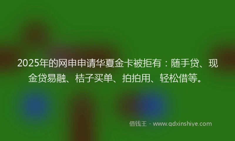 2025年的网申申请华夏金卡被拒有:随手贷、现金贷易融、桔子买单、拍拍用、轻松借等。