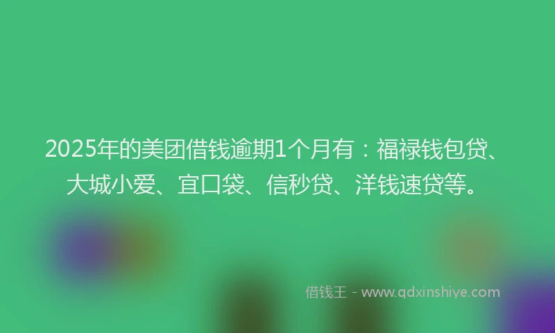 2025年的美团借钱逾期1个月有：福禄钱包贷、大城小爱、宜口袋、信秒贷、洋钱速贷等。