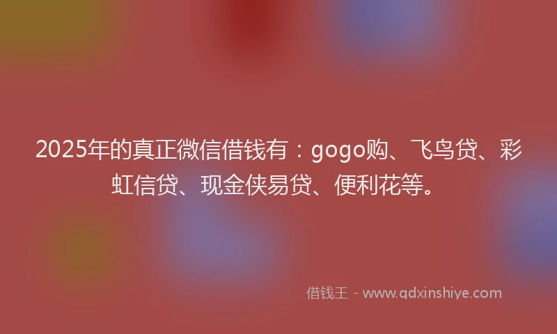 2025年的真正微信借钱有：gogo购、飞鸟贷、彩虹信贷、现金侠易贷、便利花等。