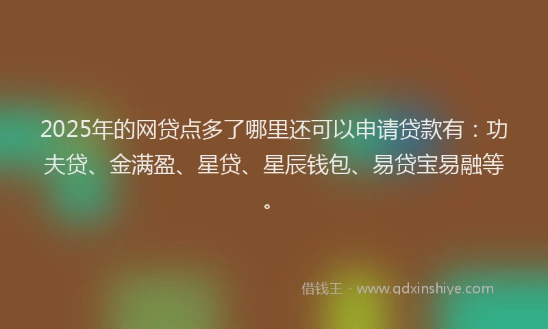 2025年的网贷点多了哪里还可以申请贷款有：功夫贷、金满盈、星贷、星辰钱包、易贷宝易融等。