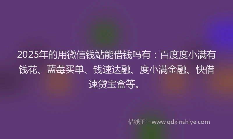 2025年的用微信钱站能借钱吗有：百度度小满有钱花、蓝莓买单、钱速达融、度小满金融、快借速贷宝盒等。