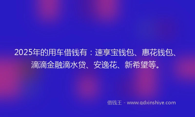 2025年的用车借钱有：速享宝钱包、惠花钱包、滴滴金融滴水贷、安逸花、新希望等。