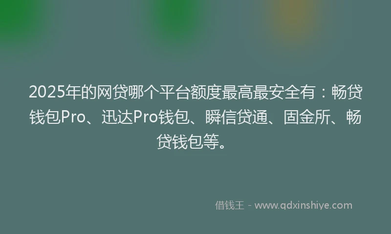 2025年的网贷哪个平台额度最高最安全有：畅贷钱包Pro、迅达Pro钱包、瞬信贷通、固金所、畅贷钱包等。
