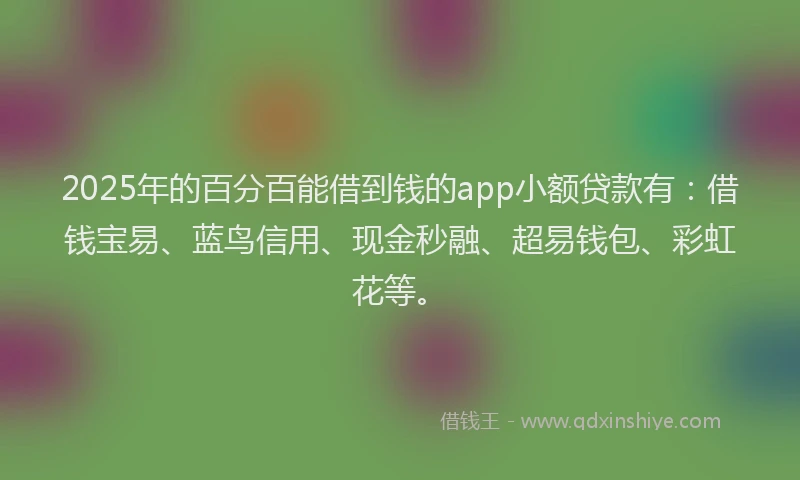 2025年的百分百能借到钱的app小额贷款有：借钱宝易、蓝鸟信用、现金秒融、超易钱包、彩虹花等。