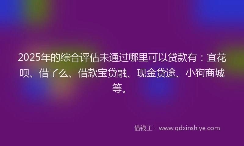 2025年的综合评估未通过哪里可以贷款有：宜花呗、借了么、借款宝贷融、现金贷途、小狗商城等。