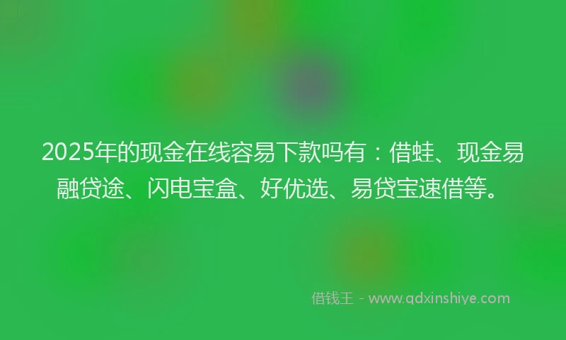 2025年的现金在线容易下款吗有:借蛙、现金易融贷途、闪电宝盒、好优选、易贷宝速借等。