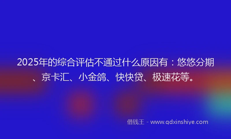 2025年的综合评估不通过什么原因有：悠悠分期、京卡汇、小金鸽、快快贷、极速花等。