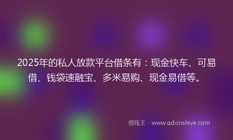 2025年的私人放款平台借条有：现金快车、可易借、钱袋速融宝、多米易购、现金易借等。