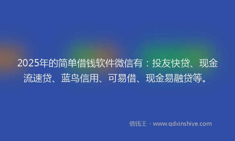 2025年的简单借钱软件微信有:投友快贷、现金流速贷、蓝鸟信用、可易借、现金易融贷等。