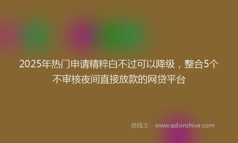 2025年热门申请精粹白不过可以降级，整合5个不审核夜间直接放款的网贷平台