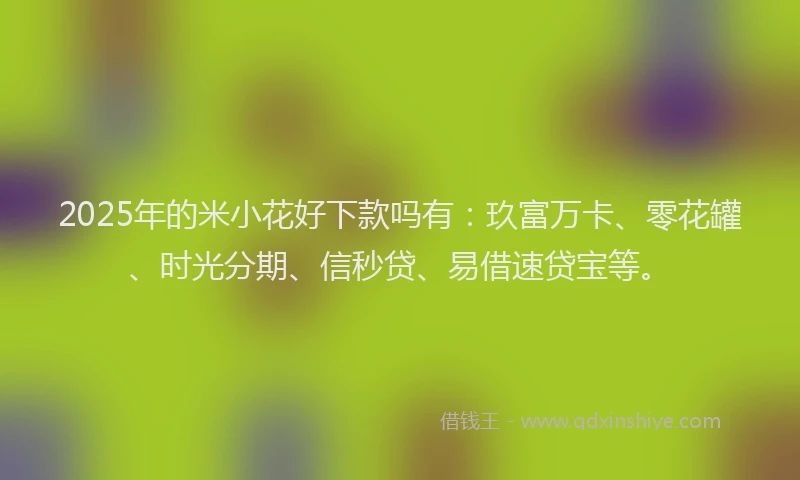 2025年的米小花好下款吗有:玖富万卡、零花罐、时光分期、信秒贷、易借速贷宝等。
