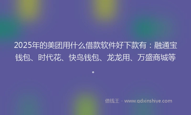 2025年的美团用什么借款软件好下款有：融通宝钱包、时代花、快鸟钱包、龙龙用、万盛商城等。