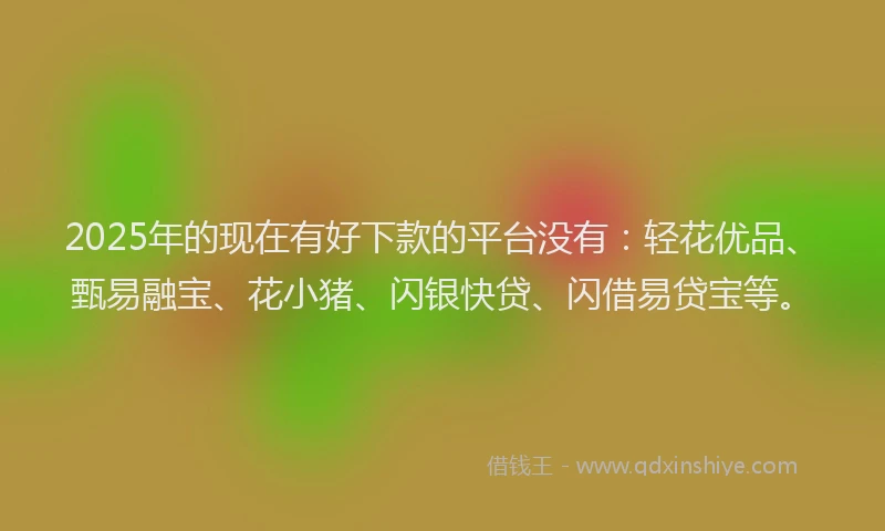 2025年的现在有好下款的平台没有：轻花优品、甄易融宝、花小猪、闪银快贷、闪借易贷宝等。