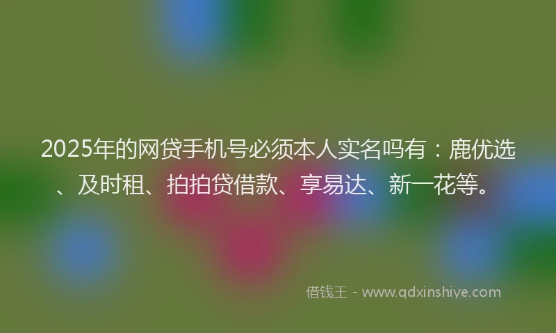 2025年的网贷手机号必须本人实名吗有:鹿优选、及时租、拍拍贷借款、享易达、新一花等。