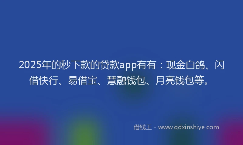 2025年的秒下款的贷款app有有：现金白鸽、闪借快行、易借宝、慧融钱包、月亮钱包等。