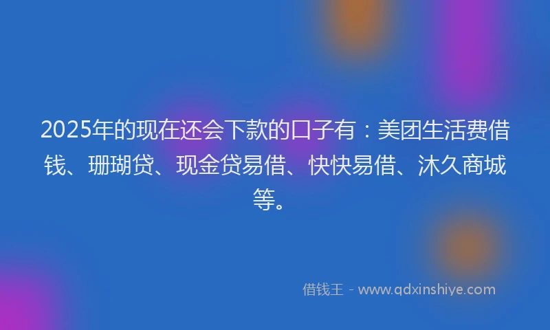 2025年的现在还会下款的口子有：美团生活费借钱、珊瑚贷、现金贷易借、快快易借、沐久商城等。