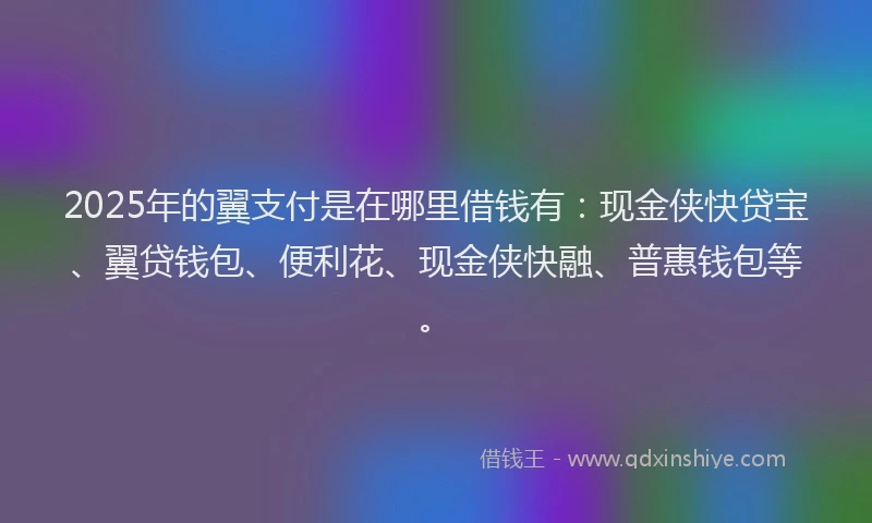 2025年的翼支付是在哪里借钱有:现金侠快贷宝、翼贷钱包、便利花、现金侠快融、普惠钱包等。