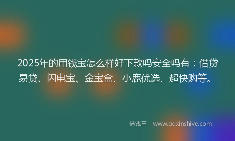 2025年的用钱宝怎么样好下款吗安全吗有：借贷易贷、闪电宝、金宝盒、小鹿优选、超快购等。