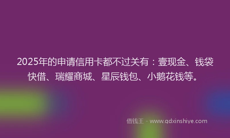 2025年的申请信用卡都不过关有：壹现金、钱袋快借、瑞耀商城、星辰钱包、小鹅花钱等。