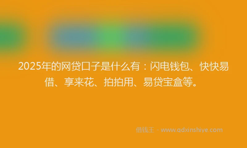 2025年的网贷口子是什么有：闪电钱包、快快易借、享来花、拍拍用、易贷宝盒等。