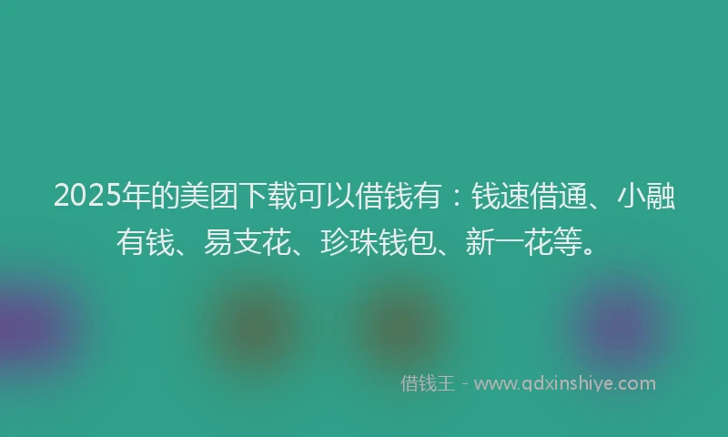 2025年的美团下载可以借钱有：钱速借通、小融有钱、易支花、珍珠钱包、新一花等。