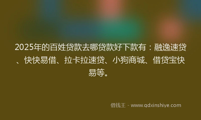 2025年的百姓贷款去哪贷款好下款有：融逸速贷、快快易借、拉卡拉速贷、小狗商城、借贷宝快易等。