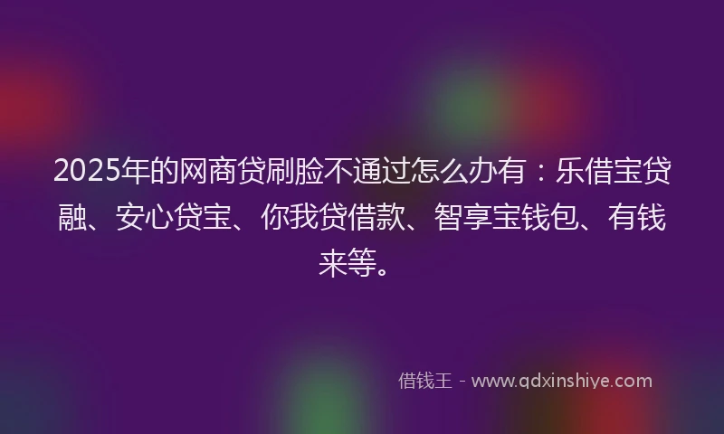 2025年的网商贷刷脸不通过怎么办有：乐借宝贷融、安心贷宝、你我贷借款、智享宝钱包、有钱来等。