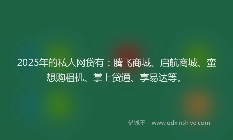 2025年的私人网贷有:腾飞商城、启航商城、蛮想购租机、掌上贷通、享易达等。