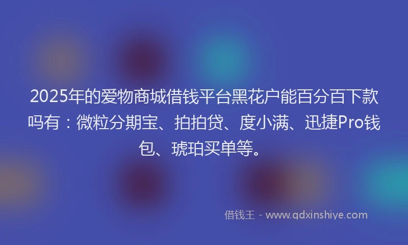 2025年的爱物商城借钱平台黑花户能百分百下款吗有：微粒分期宝、拍拍贷、度小满、迅捷Pro钱包、琥珀买单等。