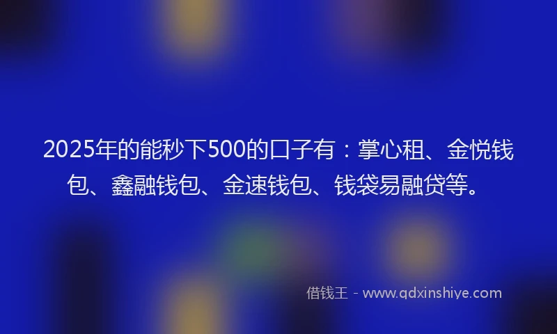 2025年的能秒下500的口子有：掌心租、金悦钱包、鑫融钱包、金速钱包、钱袋易融贷等。