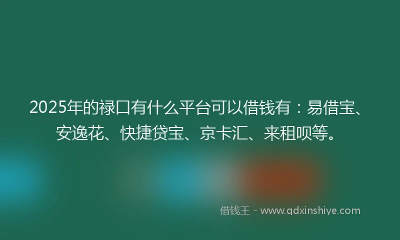 2025年的禄口有什么平台可以借钱有：易借宝、安逸花、快捷贷宝、京卡汇、来租呗等。
