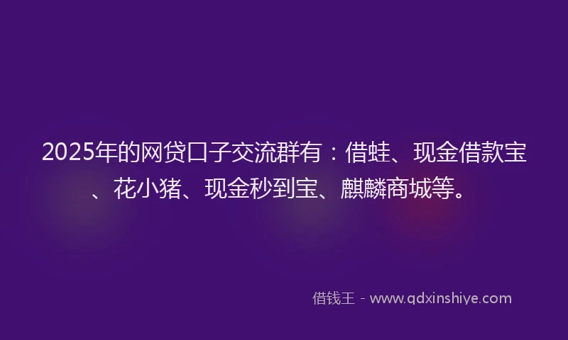 2025年的网贷口子交流群有：借蛙、现金借款宝、花小猪、现金秒到宝、麒麟商城等。