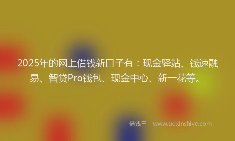 2025年的网上借钱新口子有：现金驿站、钱速融易、智贷Pro钱包、现金中心、新一花等。