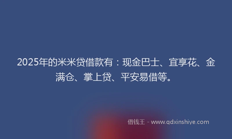 2025年的米米贷借款有:现金巴士、宜享花、金满仓、掌上贷、平安易借等。