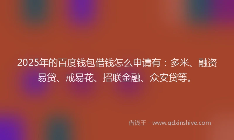 2025年的百度钱包借钱怎么申请有：多米、融资易贷、戒易花、招联金融、众安贷等。