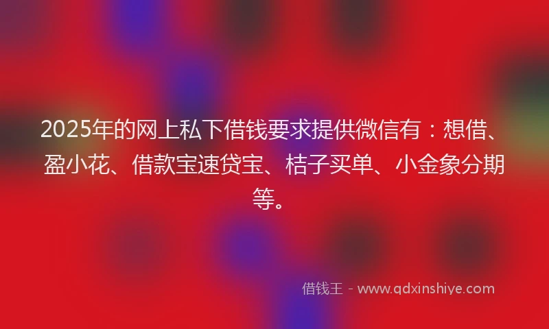 2025年的网上私下借钱要求提供微信有:想借、盈小花、借款宝速贷宝、桔子买单、小金象分期等。