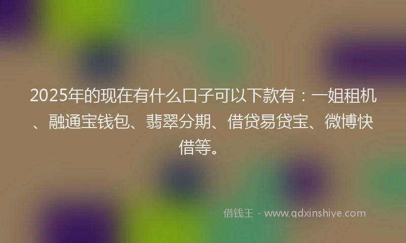 2025年的现在有什么口子可以下款有：一姐租机、融通宝钱包、翡翠分期、借贷易贷宝、微博快借等。
