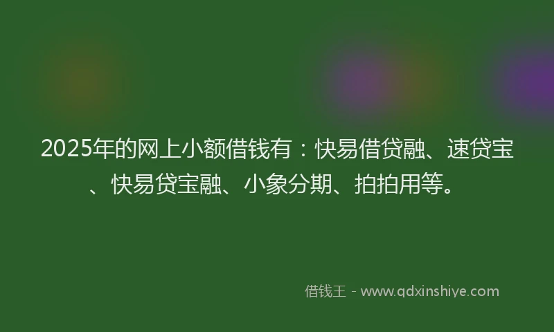 2025年的网上小额借钱有：快易借贷融、速贷宝、快易贷宝融、小象分期、拍拍用等。