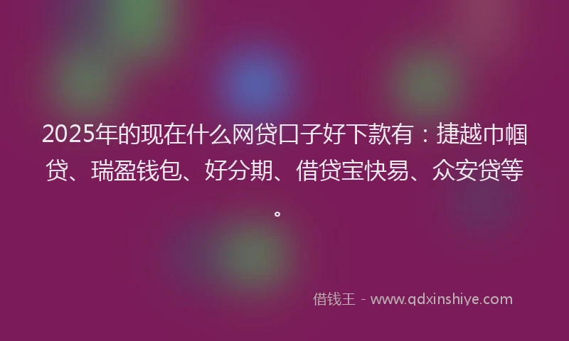 2025年的现在什么网贷口子好下款有:捷越巾帼贷、瑞盈钱包、好分期、借贷宝快易、众安贷等。