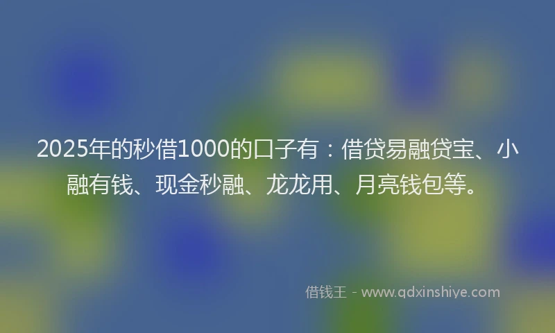 2025年的秒借1000的口子有：借贷易融贷宝、小融有钱、现金秒融、龙龙用、月亮钱包等。