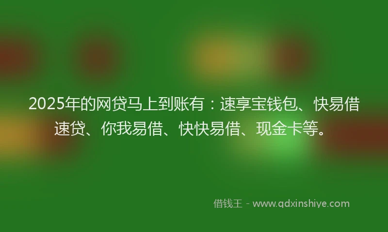 2025年的网贷马上到账有：速享宝钱包、快易借速贷、你我易借、快快易借、现金卡等。