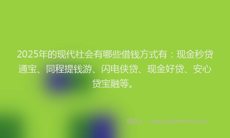 2025年的现代社会有哪些借钱方式有:现金秒贷通宝、同程提钱游、闪电侠贷、现金好贷、安心贷宝融等。