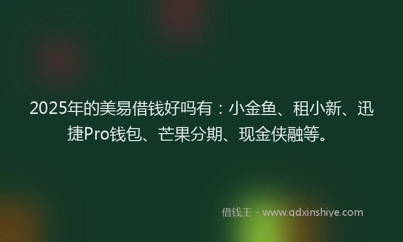 2025年的美易借钱好吗有：小金鱼、租小新、迅捷Pro钱包、芒果分期、现金侠融等。
