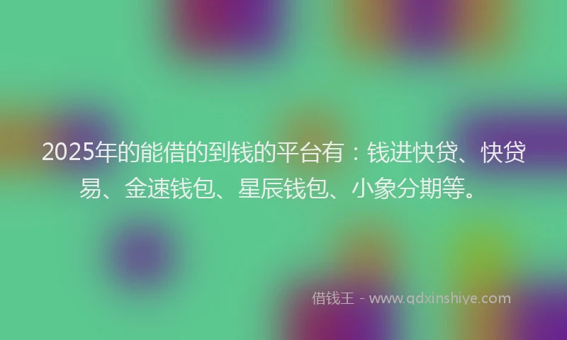 2025年的能借的到钱的平台有:钱进快贷、快贷易、金速钱包、星辰钱包、小象分期等。