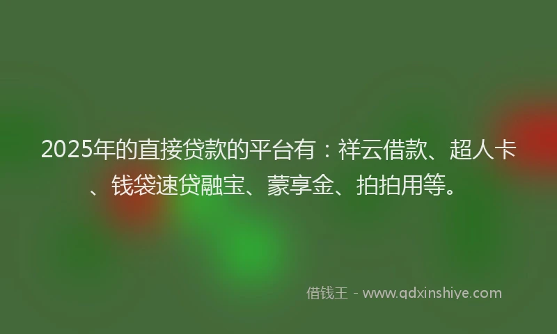 2025年的直接贷款的平台有：祥云借款、超人卡、钱袋速贷融宝、蒙享金、拍拍用等。