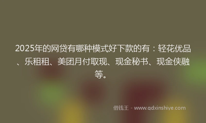 2025年的网贷有哪种模式好下款的有：轻花优品、乐租租、美团月付取现、现金秘书、现金侠融等。
