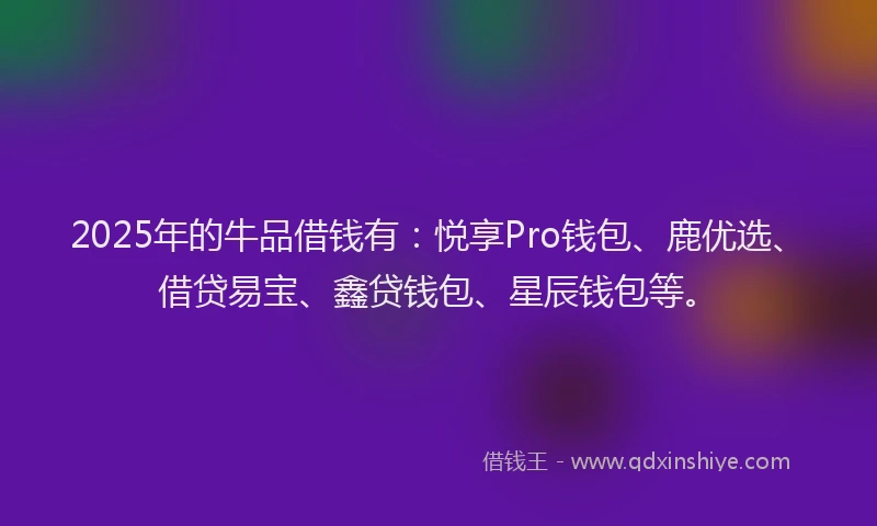 2025年的牛品借钱有：悦享Pro钱包、鹿优选、借贷易宝、鑫贷钱包、星辰钱包等。